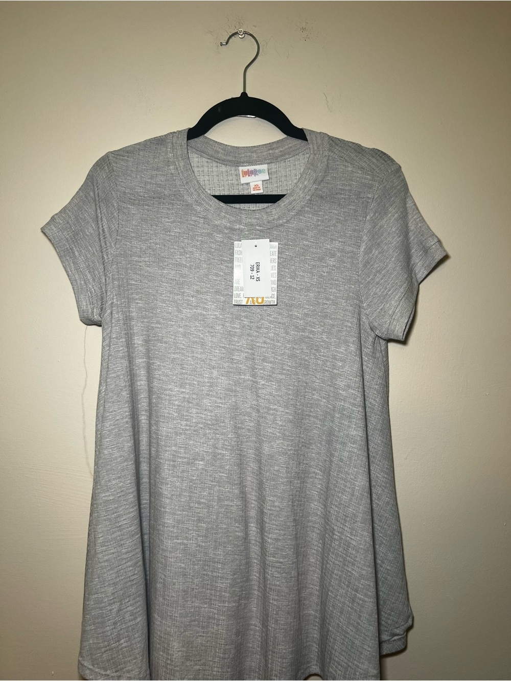 LuLaRoe Erika Gray Short Sleeve Swing Top